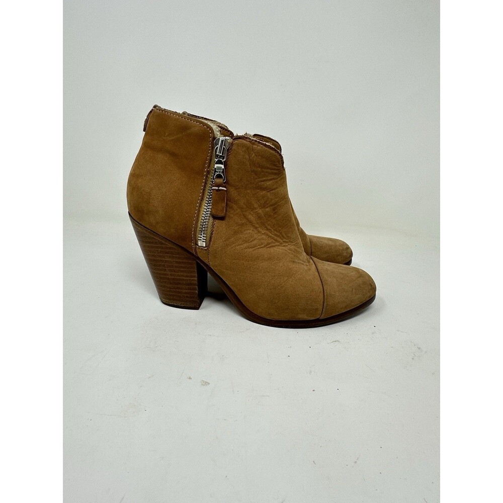 Rag & Bone Harrow Tan Brown Leather Suede Ankle Bootie 37 1/2 Classic Neutral